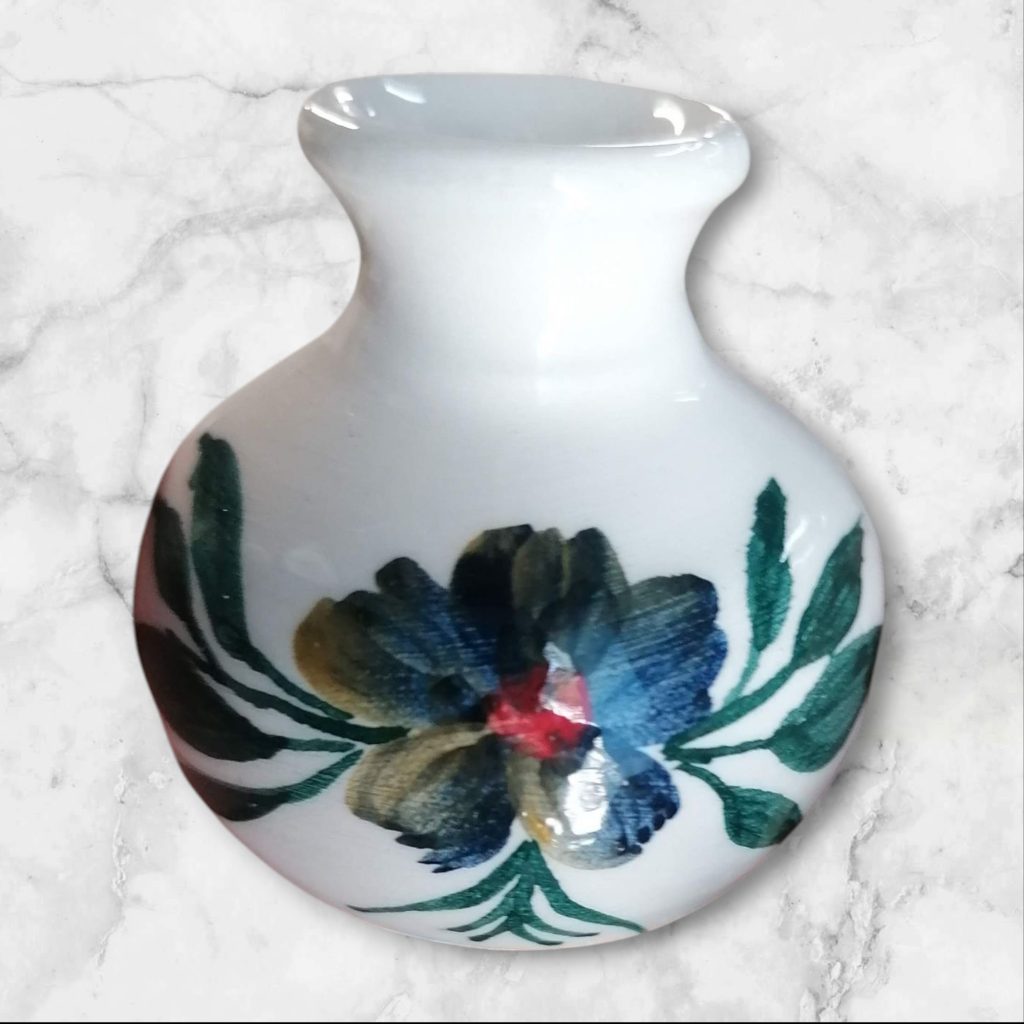 ceramic miniature, white clay, painted vase